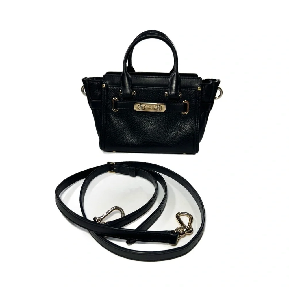 Coach Swagger 20 Belted Mini Black Gold Tone Pebbled Leather Crossbody size S